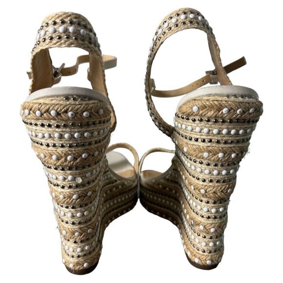 SCHUTZ Carminda Beige Espadrille Embellished Wedge Sandals Shoes Womens Size 10B - Picture 11 of 14